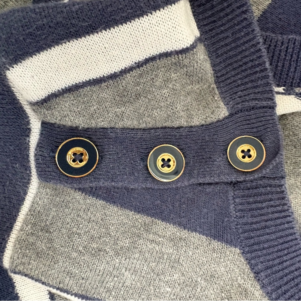 BANANA REPUBLIC Nautical Luxe Striped Button-Shoulder Sweater | Navy & Slate XL - Picture 8 of 8